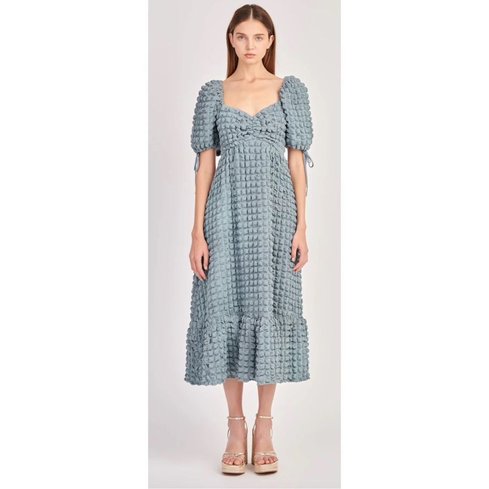 Endless Rose BUBBLE PUFF SLEEVE MAXI DRESS in Dusty Blue Size XS ~ NWT